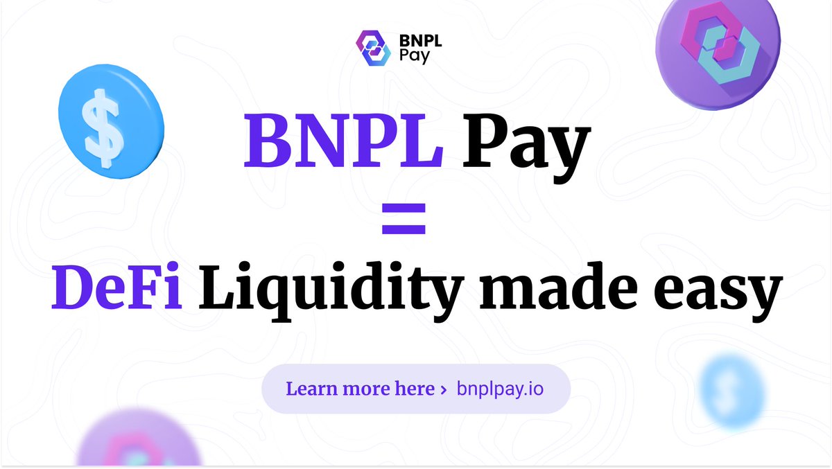 bnplpay's tweet photo. $BNPL Pay = DeFi liquidity made Easy😎 

Access to: 
✅ #loan solutions 
✅ Seamless #liquidity from #DeFi lenders 

Sounds good, right?😏  What are you waiting for?

Join the DeFi bankers: 
🔗 https://t.co/rCxvmQ8oXh https://t.co/xCfyCt2tA0
