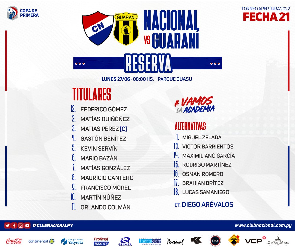 CanteradelTrico's tweet photo. #CanteraTricolor 🔴⚪🔵
#catReserva ⚽️🙋🏻‍♂️

🏆 Torneo #Apertura2022

🗓Fecha 21

¡Ya SE JUEGA!

#NACIONAL  🆚️ Guaraní

#VamosLaAcademia 🙌🏻 https://t.co/p9EzTCm8cB