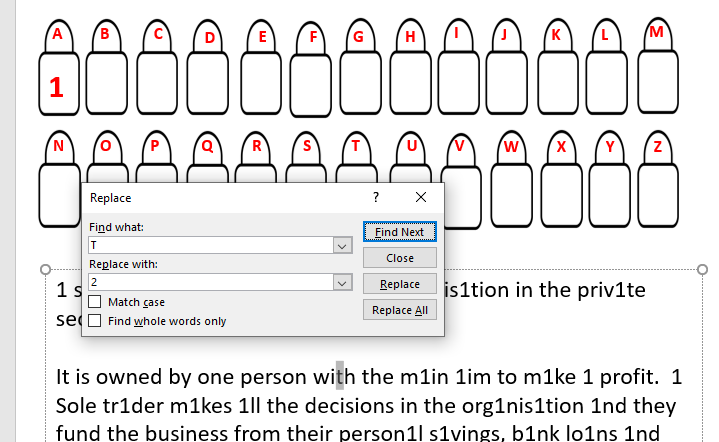MrsTEHS's tweet image. creating a code breaker activity for #n5busman using @powerpoint and #findandreplace #TeamMIEEScotland