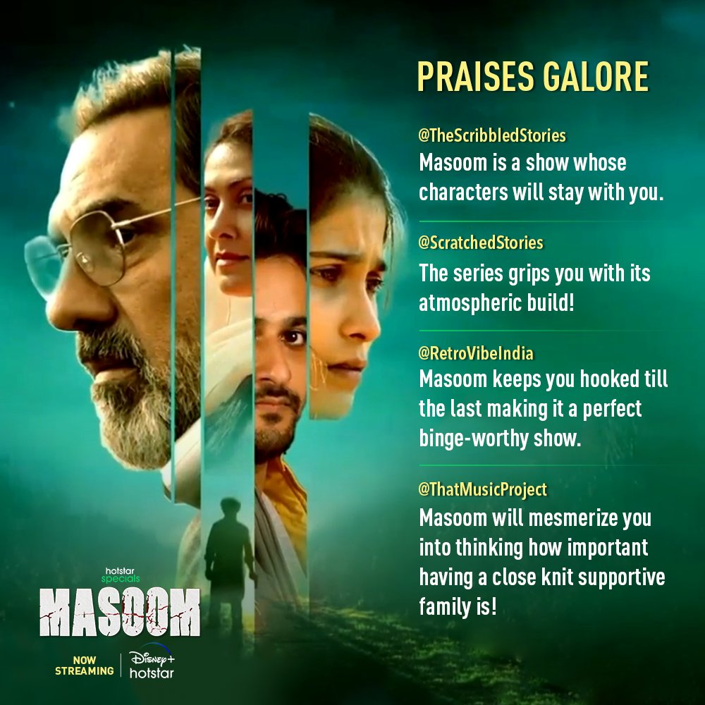 Praises Galore!

#Masoom streaming now only on @DisneyPlusHS!
#MasoomOnHotstar 

@SamaraTijori @bomanirani @itsupasanasingh @ManjariFadnis #VeerRajwantSingh #SarikaSingh #SukhpalSingh #NikhilNairr @AKASH_ADA #JobanPreetSingh @manurishichadha @gurmmeet #MihirBDesai @Namitishere