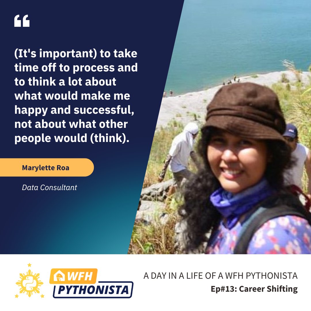 pythonph's tweet image. Here&apos;s another noteable takeaway from our guest speaker, Marylette Roa (Data Consultant) at WFH Pythonista Ep#13: Career Shifting last Apr 30!
If you missed the show, you can still watch it here:
youtu.be/0Ju-W4KGjTk
#pythonph #wfhpythonista