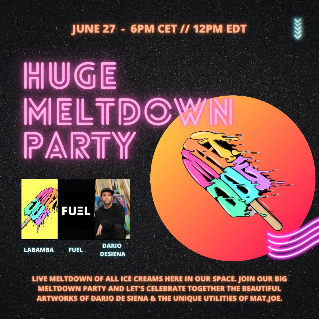 🍦TIME TO LET ALL ICE CREAMS MELT🍦

⏲️Today at 6pm CET // 12pm EDT

Join our space and let us celebrate the beautiful artworks from <a href="/dario_desiena/">Dario De Siena - 💎🫵😹🐸</a> &amp; the unique IRL utilities from <a href="/matjoemusic/">Mat.Joe</a>.
👇👇👇
x.com/i/spaces/1LyGB…