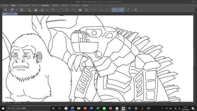 メカゴジラ2021を初めて描いていますが作画コスト馬鹿みたいに高いなこの野郎 