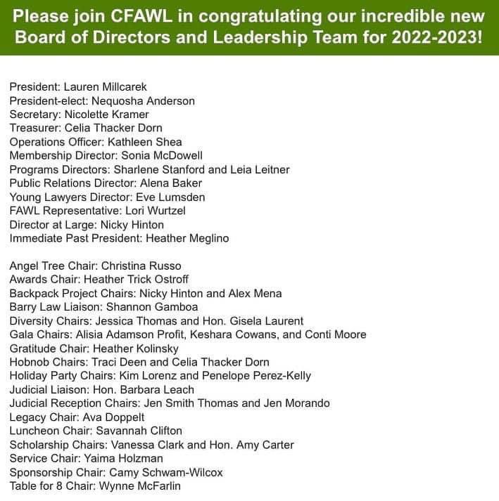 Central Florida Association for Women Lawyers is excited about the year ahead!  Look at this *amazing* group of leaders 👀