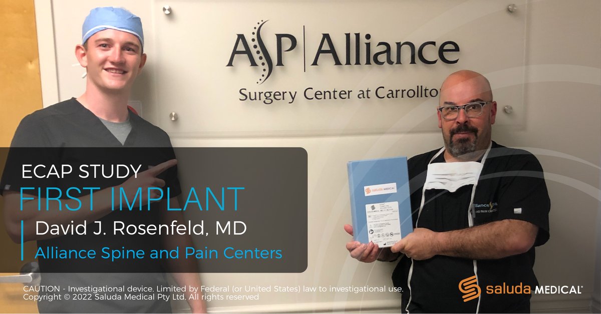 Congratulations to David Rosenfeld, MD and the team at <a href="/Alliance_SP/">Alliance Spine and Pain Centers</a> on their first #ECAPStudy implant. Pictured here is Dr. Rosenfeld with Saluda Medical’s Michael Dolan. 

To learn more, visit ECAPStudy.com