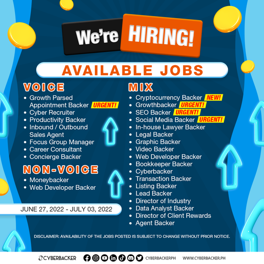 RalphLao03's tweet photo. Do you know what the best thing about #workingfromhome is? Being able to spend #qualitytime with your loved ones.
Be ONE of us TODAY! #Cyberbacker is looking for #greatpeople like YOU for the following positions
APPLY NOW!>>  https://t.co/fU1vVtAuKE https://t.co/oTiGt0JdGy
