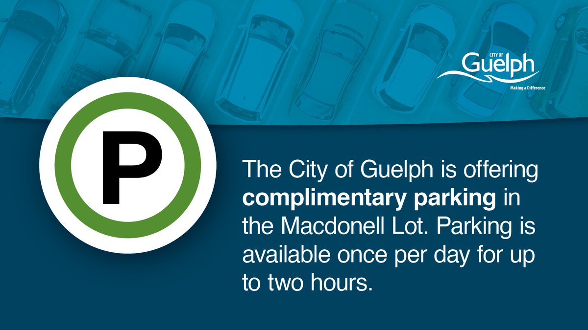 Stop circling, #Guelph! If you're heading <a href="/DowntownGuelph/">Downtown Guelph</a> stop circling for parking and head to the Macdonell lot, it's now free.

For more parking options, check out our parking webpage: ow.ly/UJPi50JF5ab
