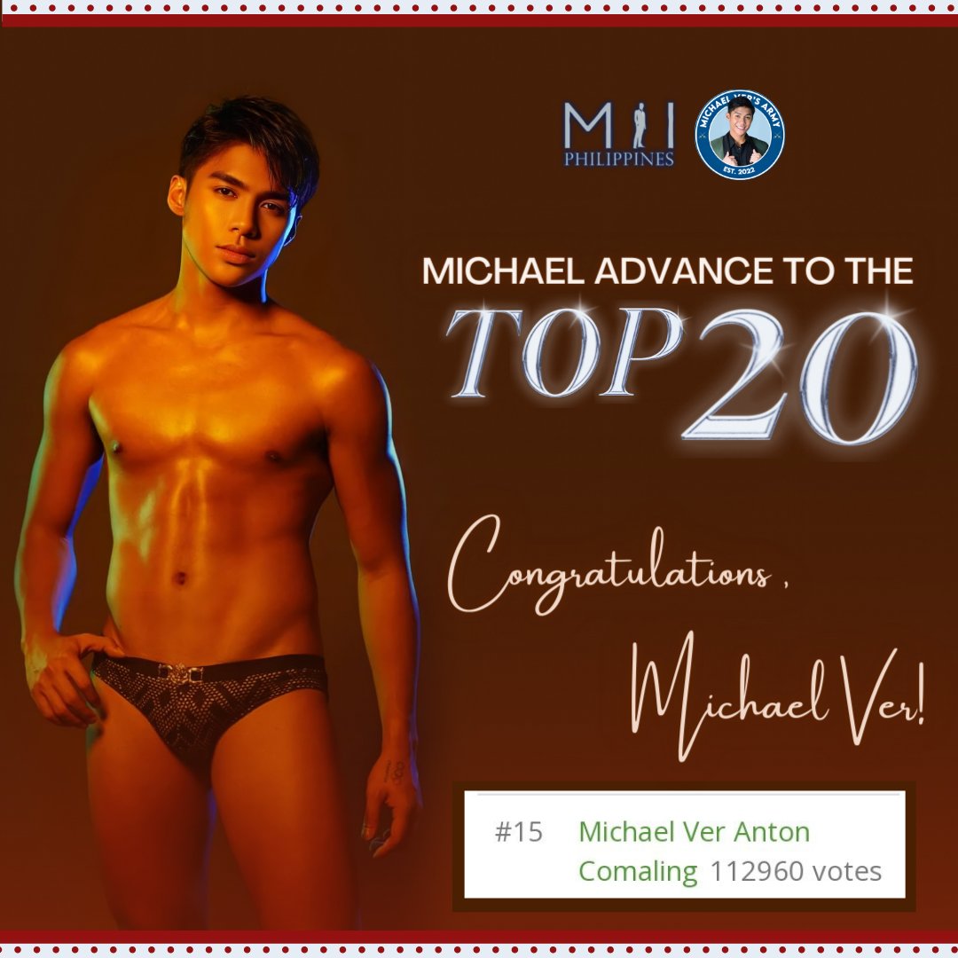 MichaelVerArmy's tweet photo. 𝑱𝑼𝑺𝑻 𝑰𝑵: Michael Ver Made it to the Top 20 of Mister International Philippines 2022. 

Congratulations @ComalingMV!! https://t.co/AInvOsQ2NR
