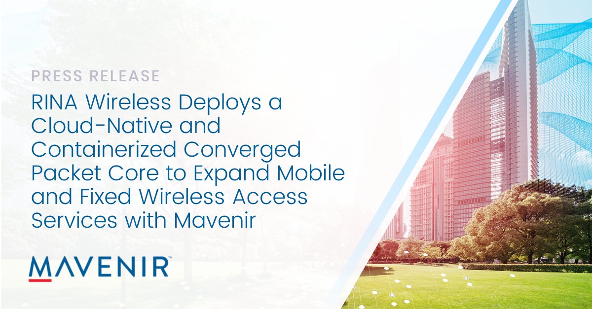 Mavenir's tweet image. .@RINA_Wireless in collaboration with Mavenir is deploying a 5G upgradable mobile core architecture that supports 4G and provides a path to 5G SA. 
bit.ly/3HSEg3E
#5G #mobilecore #4G