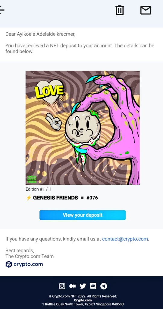 Adelaid09654086's tweet photo. I believe in #NFTGiveaways my 3rd free #NFTs deposit from @GenesisSociety2, I've made most my profit flipping his #nftart 
Add him to be a part of a really cool community on discord, instant alert on new mints and costume NFT #cryptocomnft #crytocom  #NFTCommunity https://t.co/lsdY40fDN2