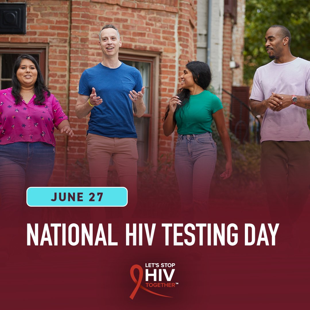 Today is National #HIVTestingDay, a day to encourage people to get tested for #HIV and know their status.  

Join us as we work to #StopHIVTogether: cdc.gov/stophivtogethe…
  
#NHTD