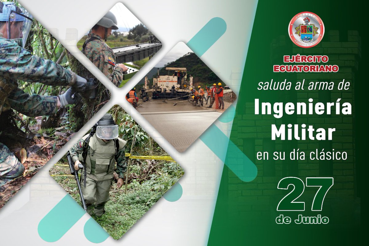 EjercitoECU's tweet photo. El Ejército Ecuatoriano saluda a los soldados del arma de Ingeniería Militar al conmemorar su aniversario de creación.

#EjércitoECU https://t.co/OAPqVWyHWz