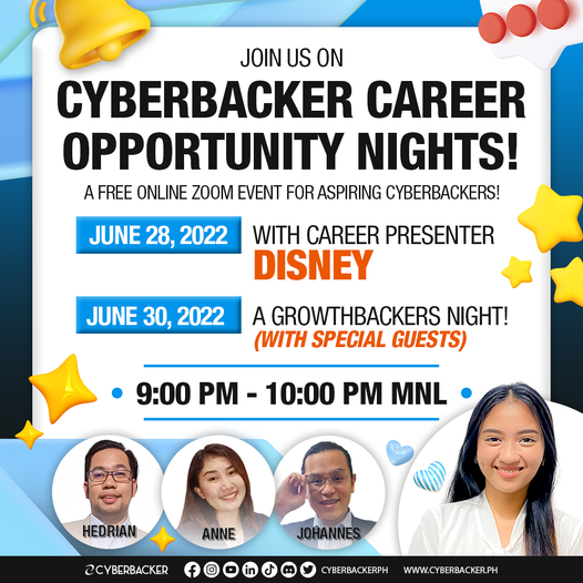 RalphLao03's tweet photo. Join us on #CYBERBACKER CAREER OPPORTUNITY NIGHTS - a #FREEOnlineZoomevent for aspiring Cyberbackers
REGISTER HERE: https://t.co/T4nyfh8WlU
ready to apply? >>https://t.co/fU1vVtAuKE https://t.co/YNAxNR5jTN