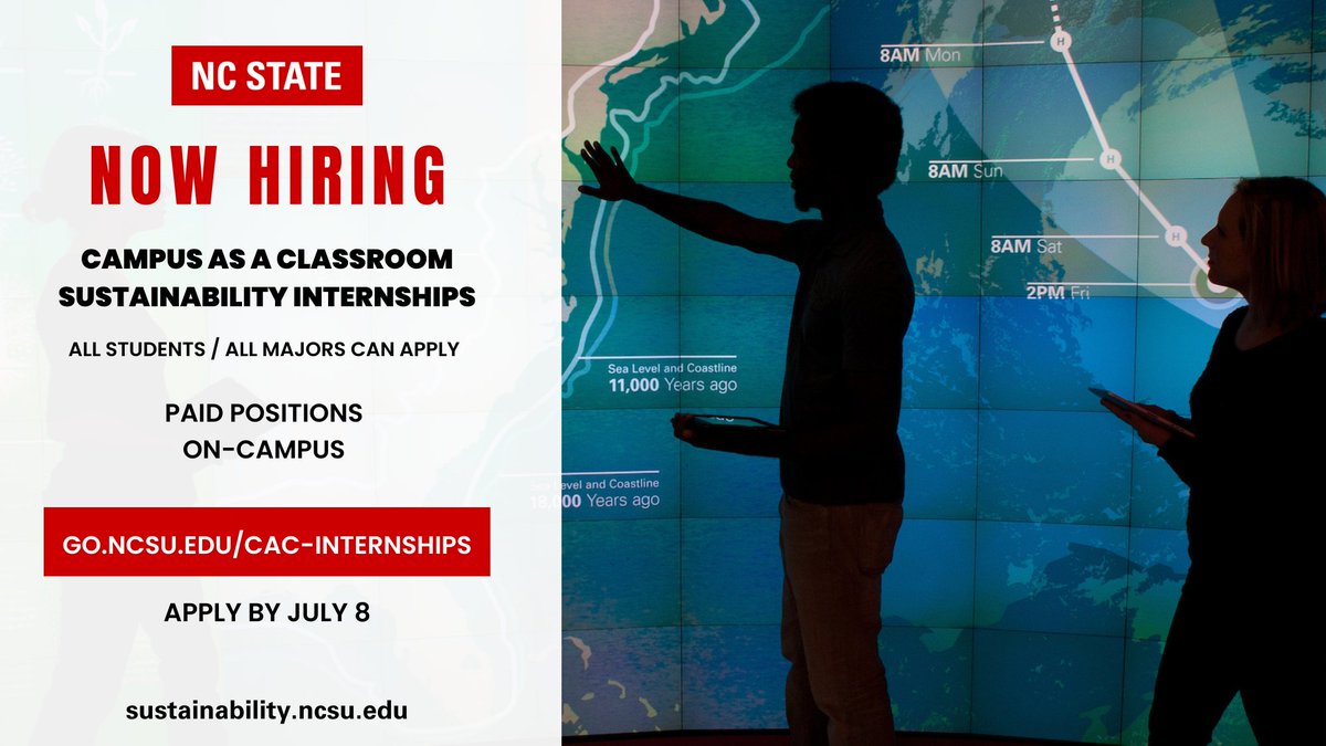 Applications are now open!👈

Campus As A Classroom sustainability internship program is now accepting applications through July 8.

Visit go.ncsu.edu/cac-internships to learn more or see the link in our bio.