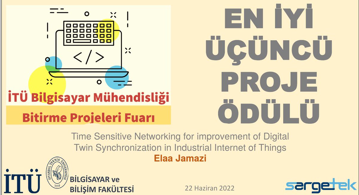 3.🐝Elaa Jamazi

Proje: "Time Sensitive Networking for improvement of Digital Twin Synchronization in Industrial Internet of Things"

Danışman: Prof. Dr. Berk Canberk

Poster: bbf.itu.edu.tr/docs/libraries…