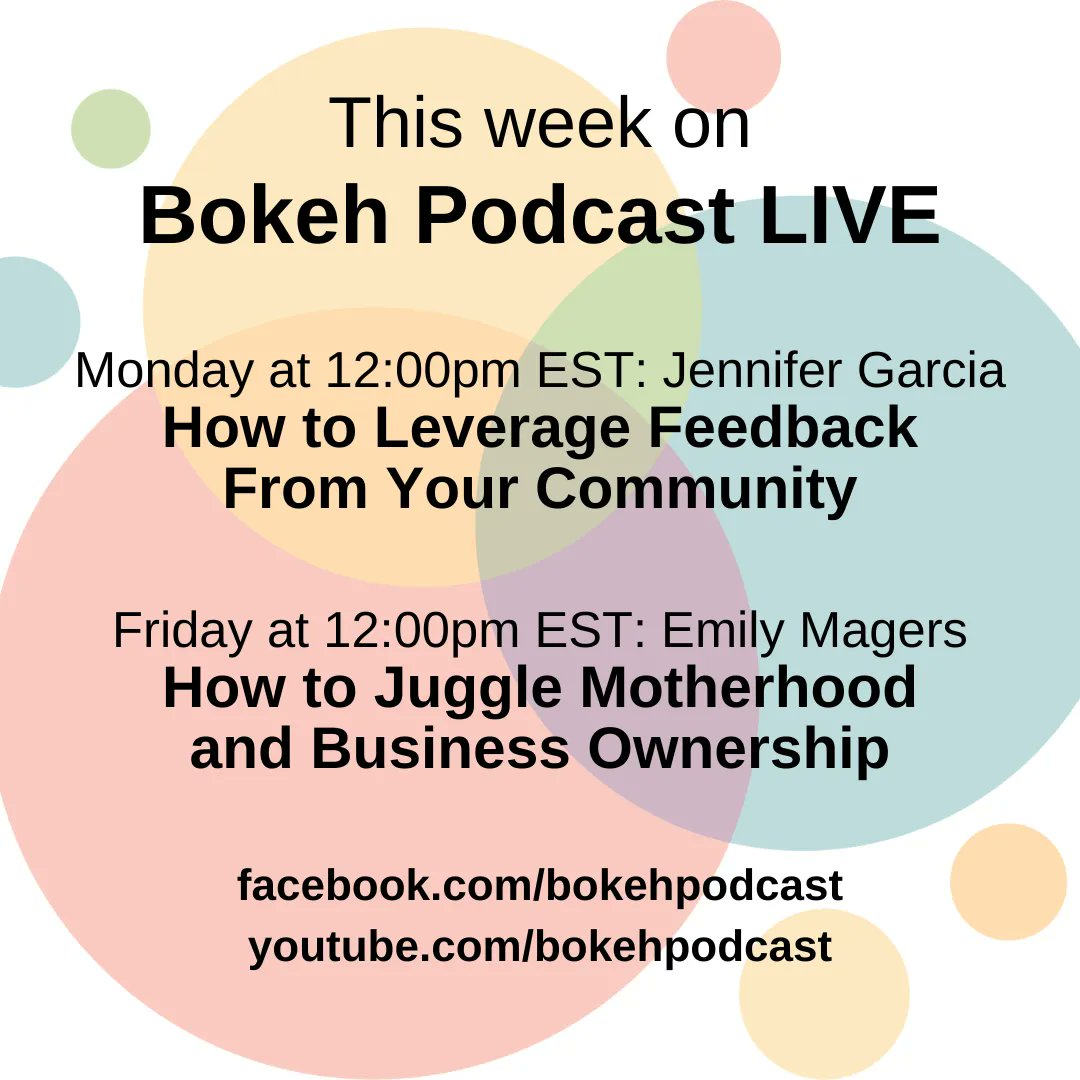 Today at 12pm EST, Nathan Holritz will be joined by Jennifer Garcia Creative of Spark Studios to dive into how to leverage feedback from your community! Fri at 12pm EST, <a href="/magerimage/">Emily Ann</a> will be chatting about different ways to juggle motherhood with biz ownership! See you there! 🎉