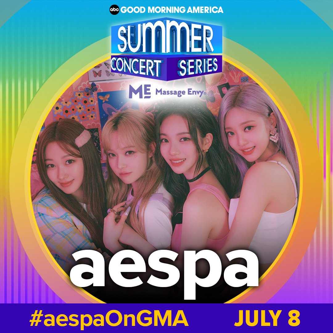 ae_schedule's tweet photo. Upcoming Schedule
2022.07.08 (Fri)

📺 aespa on Good Morning America (GMA)

#aespa #애스파 @aespa_official https://t.co/cxKsbTG8i0