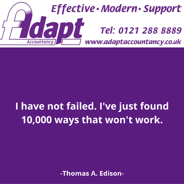adapt123's tweet photo. Happy Monday everyone
Here is our quote of the day
I have not failed. I've just found 10,000 ways that won't work.
-Thomas A. Edison-
#interstates #bankofengland #business #adaptaccountancy #businessgrowth #quotes #accountancy #accountingservices #businesssolutions #lifelessons https://t.co/r2BwXeGKWk