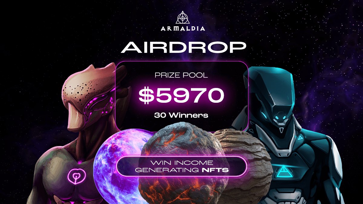 🪂 New Airdrop: Armaldia
🚀 Value: Land Plots NFTs ($5,970)
💎 Reward: 1 NFT each ($199)
📆 End Date: 27th July, 2022
📢 Distribution: within a week

🔗  Airdrop Page: gleam.io/bX2m8/large-ar…

#Airdrop #AirdropAchiever #Crypto #NFTs #BTC #BNB #cryptocurrecy