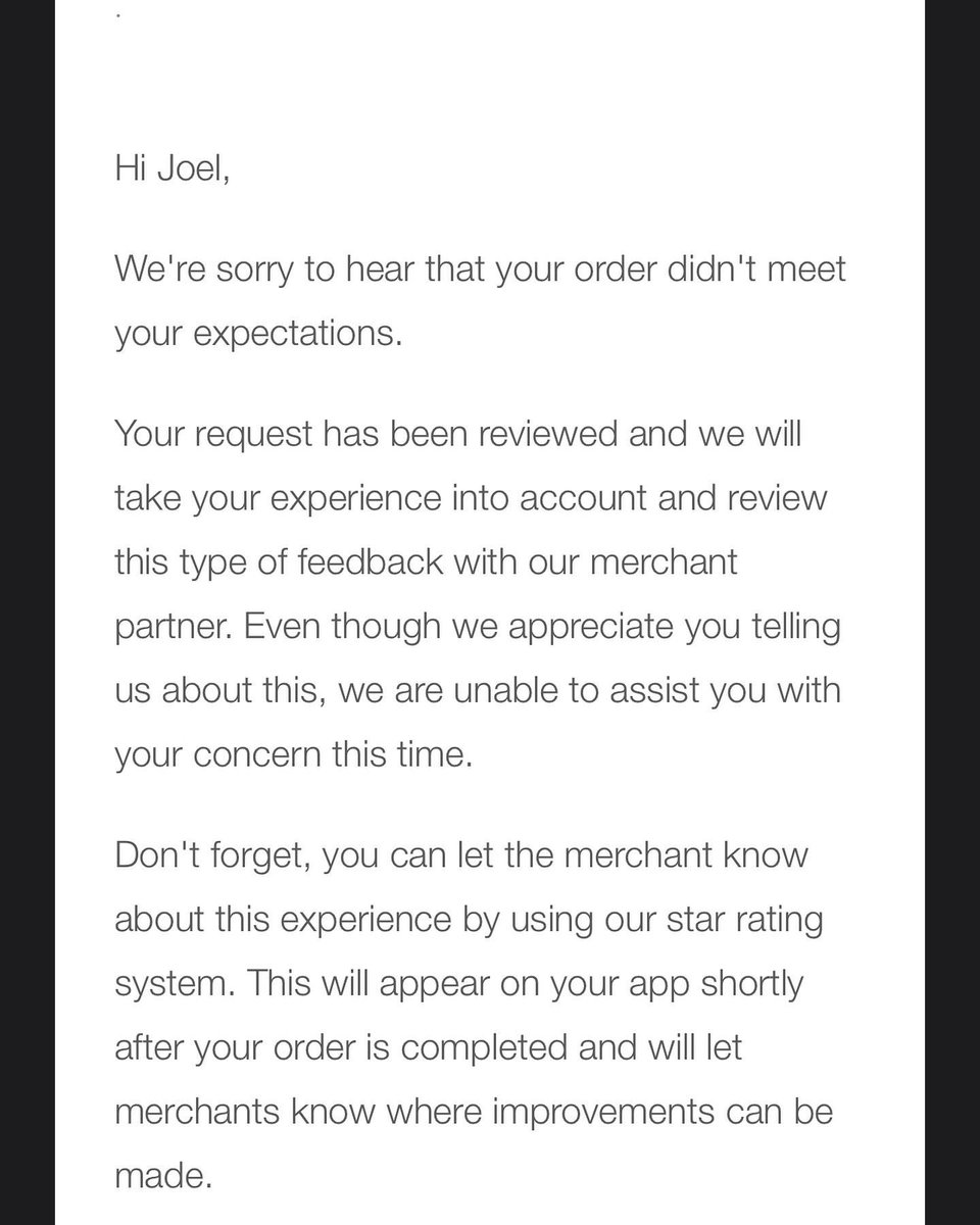 RichardsMoe's tweet photo. After ordering pancakes that came with raw batter in the middle, this is the best @UberEats can do. This is customer care at its best @UberEats style. The merchant @granolageneva also refused to take responsibility. https://t.co/uyj7oiBxnT