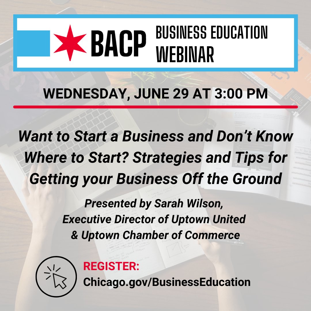 Ignitespaces's tweet photo. Join @ChicagoBACP's Want to Start a Business and Don’t Know Where to Start? Strategies and Tips for Getting your Business Off the Ground webinar on 6/29
 The webinar will share strategies and tips for getting your business off the ground.

Register here: https://t.co/AWLaJJsgiy https://t.co/IQbEYnIZPa