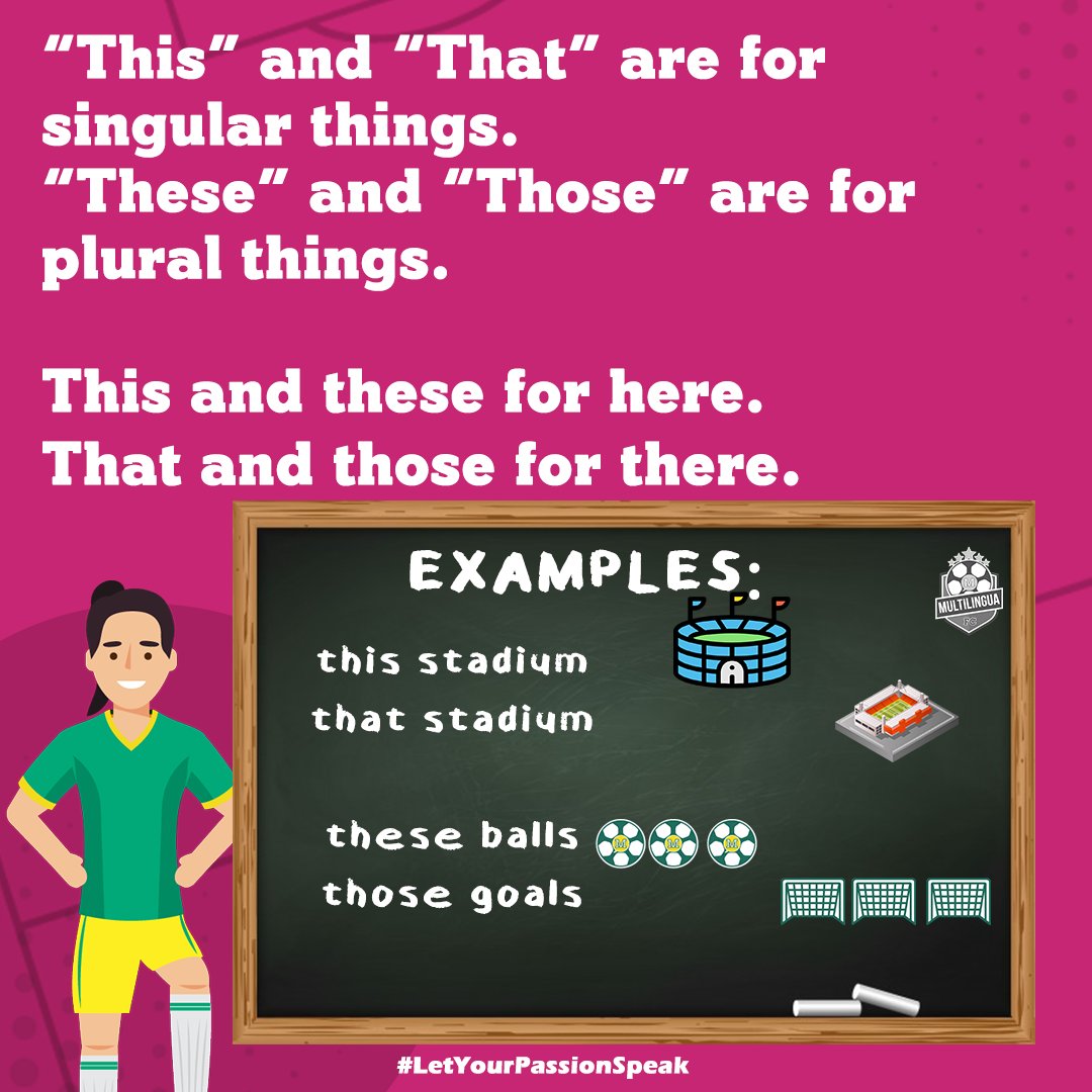 MultilinguaFC's tweet photo. Check our #MFCLesson to learn about the Demonstrative Adjectives 📚⚽️

#LetYourPassionSpeak 
#LearnEnglish https://t.co/9HR5LcZYSy
