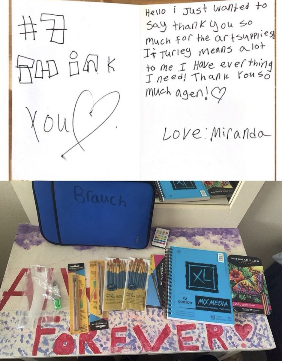 freedom4youth's tweet photo. Miranda is 11 years old and loves art, cheer, and gymnastics! We were able to support her by donating art supplies and we received the sweetest thank you letter in return. It brightened our entire week! We LOVE encouraging youth to follow their passions, whatever they may be. 🖤 https://t.co/JMa8vqC6Fx
