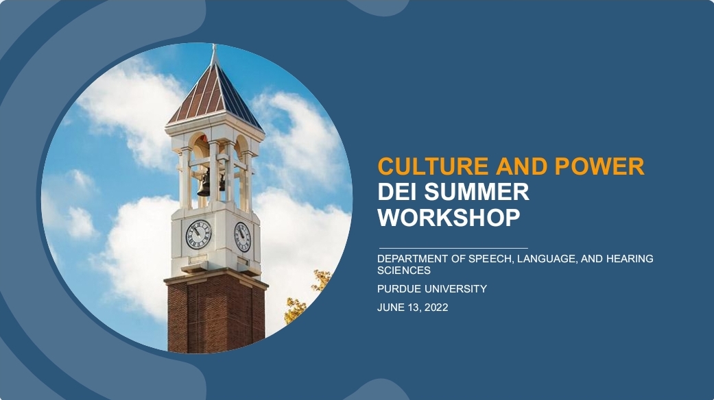 PurdueSLHS's tweet photo. This month @PurdueSLHS hosted a Summer DEI Workshop facilitated by Dr. Maya Clark from @WCHP_GS. Nearly 50 students, faculty &amp; staff participated, deepening their knowledge of culture, power, &amp; allyship. Amazing workshop &amp; opportunity! @PurdueHHS @LifeatPurdue #DEIWorkshop https://t.co/ilVUwV7ovS