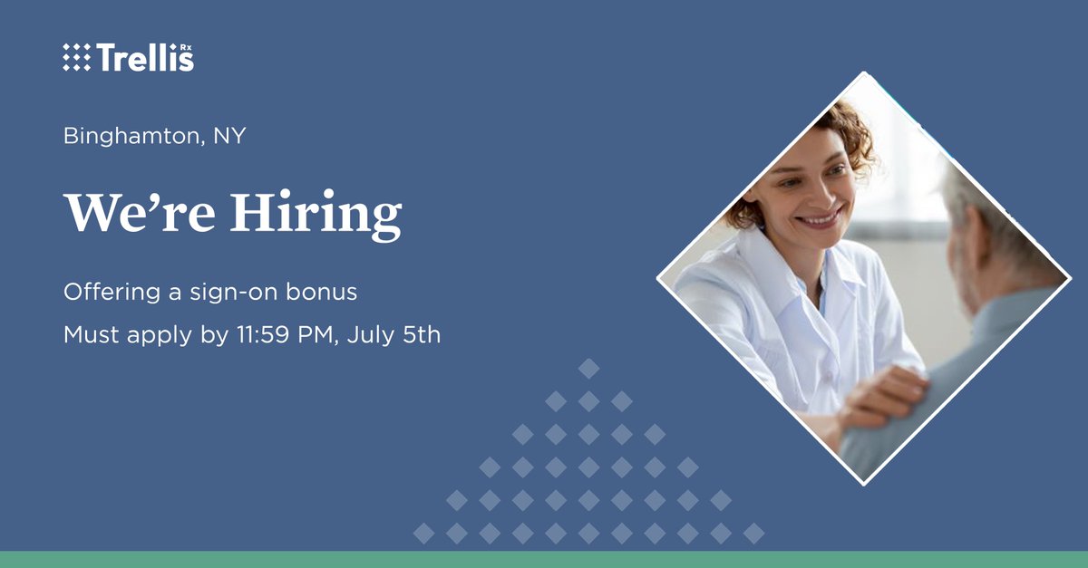 trellisrx's tweet photo. We are seeking customer service-oriented pharmacy professionals who want to elevate their careers. And for a limited time, we are offering a sign-on bonus for open positions with our world-class specialty pharmacy program in Binghamton, NY:  https://t.co/IpoYuLAOza https://t.co/i3o4n0X7Gl