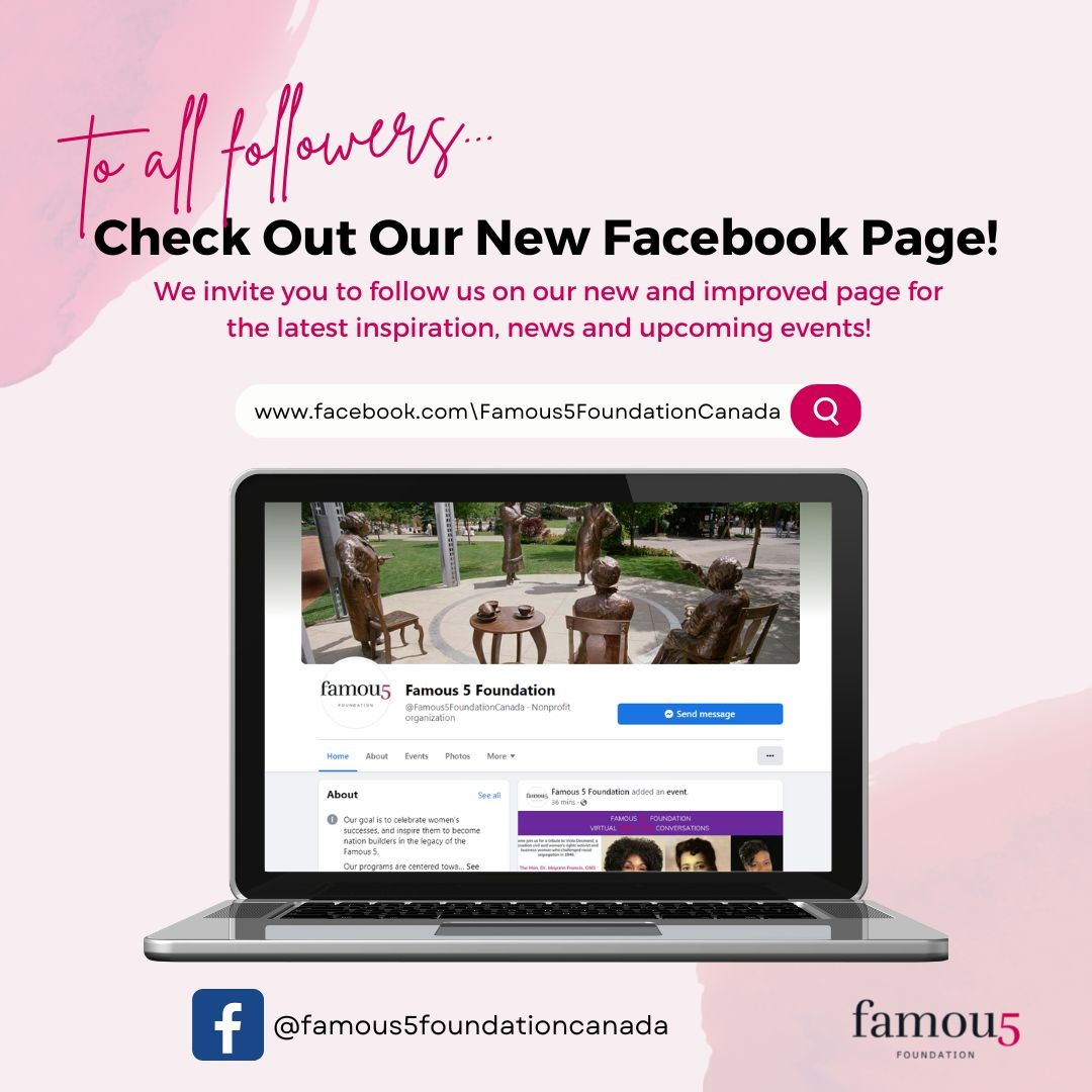 Famous5Fdn's tweet photo. We celebrate women's successes, and inspire them to become nation builders in the legacy of the Famous 5! For the latest inspiration, F5F news, upcoming events and more, we invite you to join our new Facebook page.
#famous5foundation #wearefamous #famous5foundationcanada https://t.co/oG2EWxjKVd