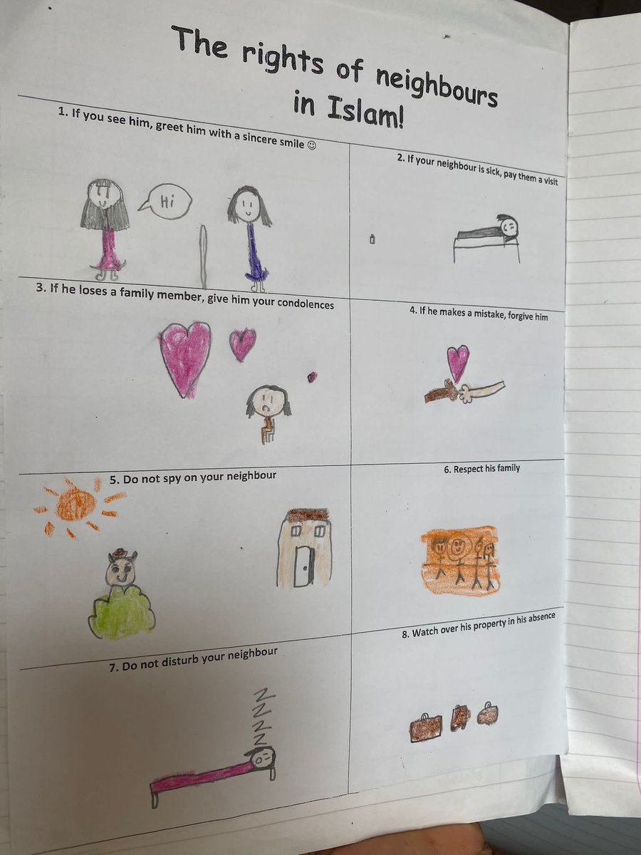 FEC_Academy's tweet photo. This week AD explored the rights of neighbours in Islam. The children expressed their thoughts through drawings and wrote sentences about different scenarios! https://t.co/FCaecHYa9u