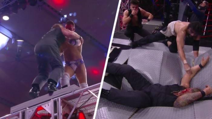 WSWFederation's tweet photo. Devitt Rimmer off the top of the cage. Rimmer lands on the steel ramp!!

Team Knoxx celebrate their win as show goes off air. https://t.co/5oOWaEaCl6