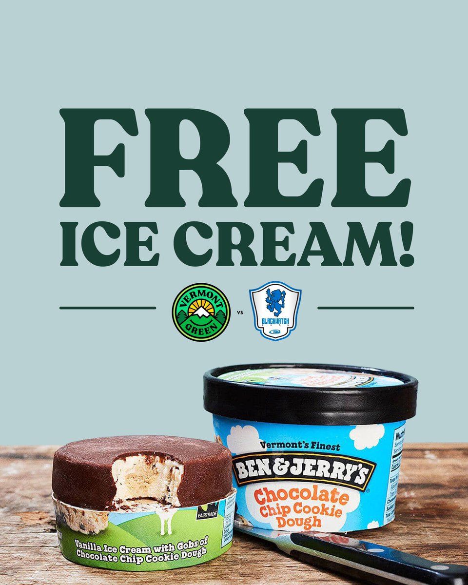 Yeah, that says FREE ICE CREAM! 🍨 

Find the <a href="/benandjerrys/">Ben & Jerry's</a> booth at Virtue Field tomorrow, they’ll be serving free pint slices at our home match, while supplies last. Gates open at 6pm, and there will be 500 available. Get there early! 💚