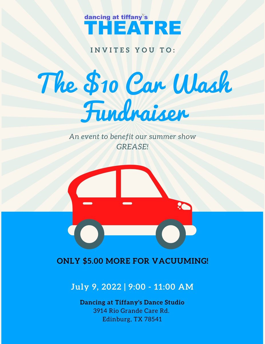 tiffanystheatre's tweet photo. Let us wash your car for ya on Saturday, July 9th from 9:00-11:00 AM for only $10 bucks 😎🧼🚘 https://t.co/OizrBfdrlq