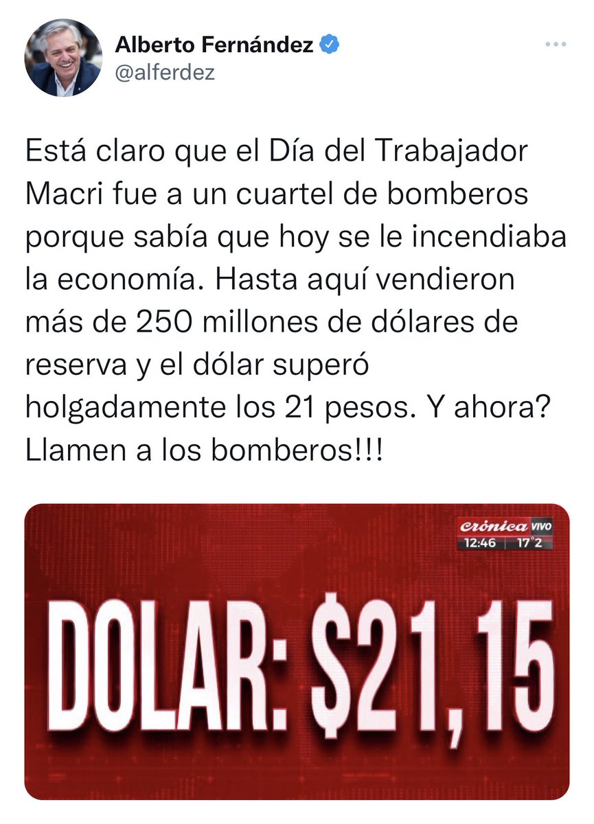 El dólar a $ 230, <a href="/alferdez/">Alberto Fernández</a> 
Llamen a los bomberos!!!