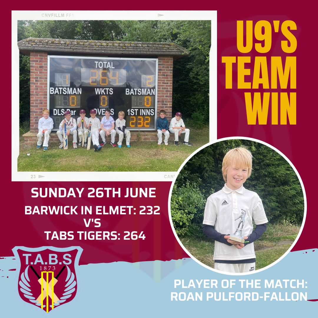 Another fantastic win for the U9 Tigers yesterday in their match against Barwick-in-Elmet. Congratulations to the player of the match Roan Pulford-Fallon.