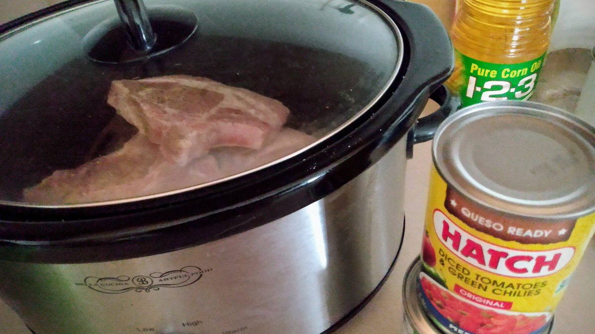enthusmiasma's tweet photo. Today on Low Effort / Sore And Stiff Monday, we're smothering pork chops in the slow cooker. #cookt https://t.co/ShDmsSFejK