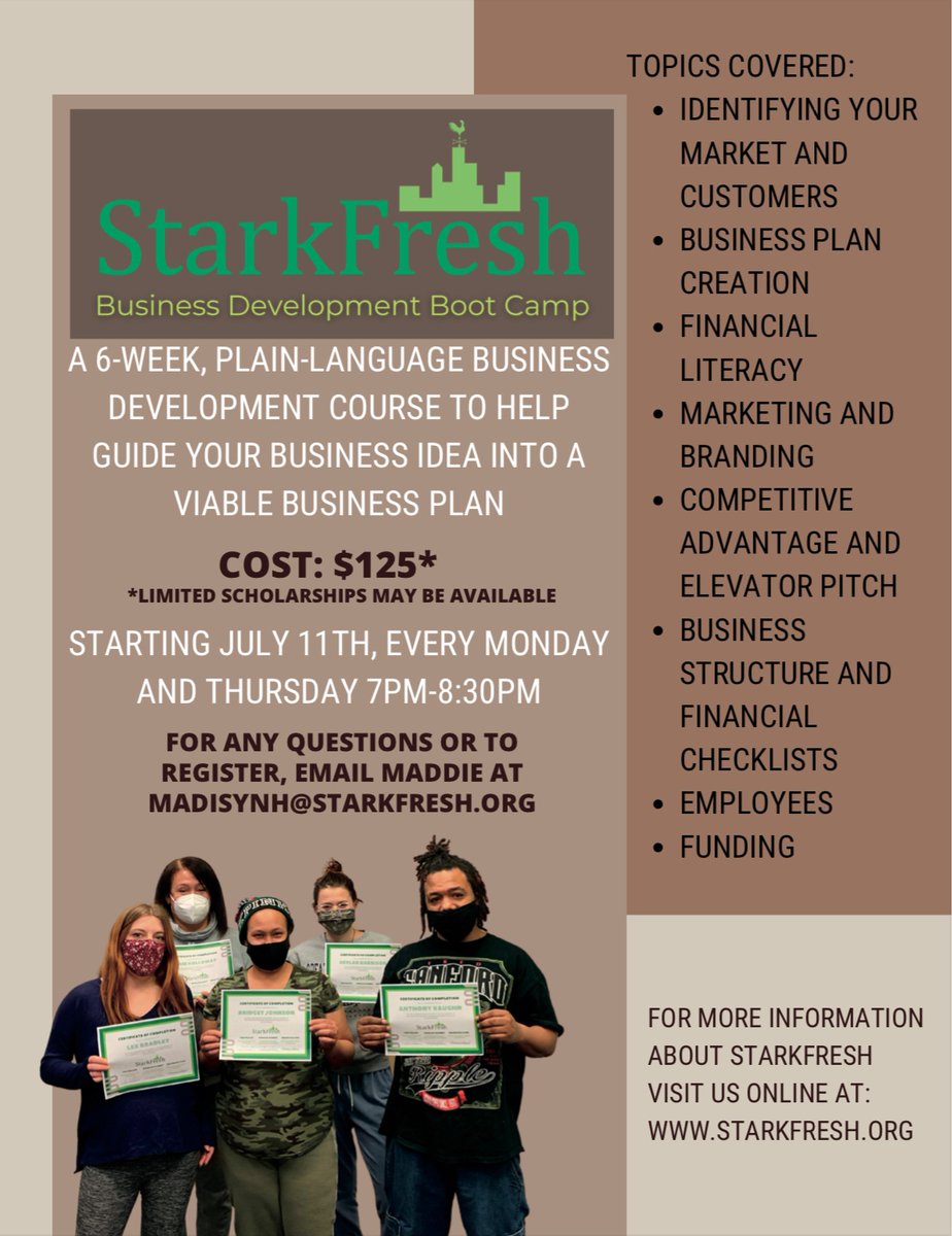 StarkFreshOH's tweet image. There’s only two weeks until our next Business Development Bootcamp kicks off! Visit our website to sign up for the 6-week course that begins on July 11th. starkfresh.org/business-devel…