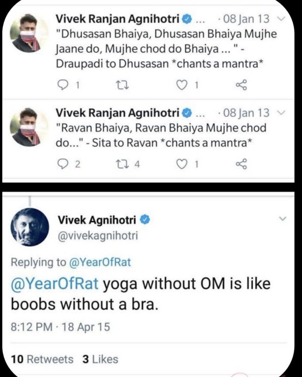Hello <a href="/DelhiPolice/">Delhi Police</a>, you will find <a href="/vivekagnihotri/">Vivek Ranjan Agnihotri</a> in a pile of shit somewhere.