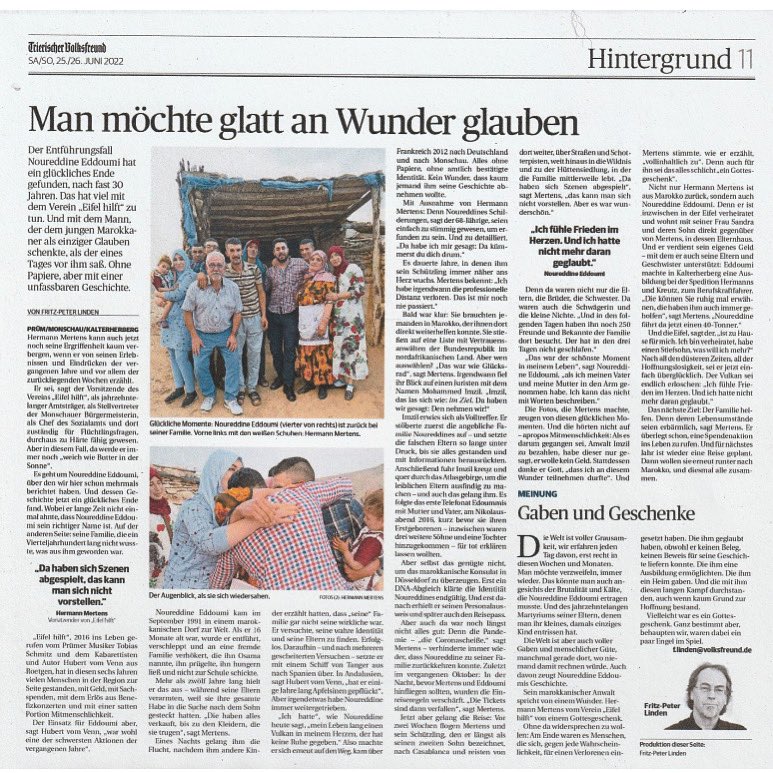 Der <a href="/volksfreund/">Volksfreund</a> hat über den Entführungsfall um Noureddine Eddoumi berichtet📰

Danke an Redakteur Fritz-Peter Linden für den tollen Artikel🧑‍💻

#eifel #eifelhilft #zeitungsartikel #trierischervolksfreund #trier #Berichterstattung #kalterherberg #monschau