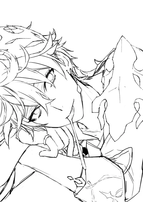 パフェ?かき氷?(まだ決めてない)と先生ぬいとタルタリヤみたいなの描きたかったんだけど完成しない気がした 
