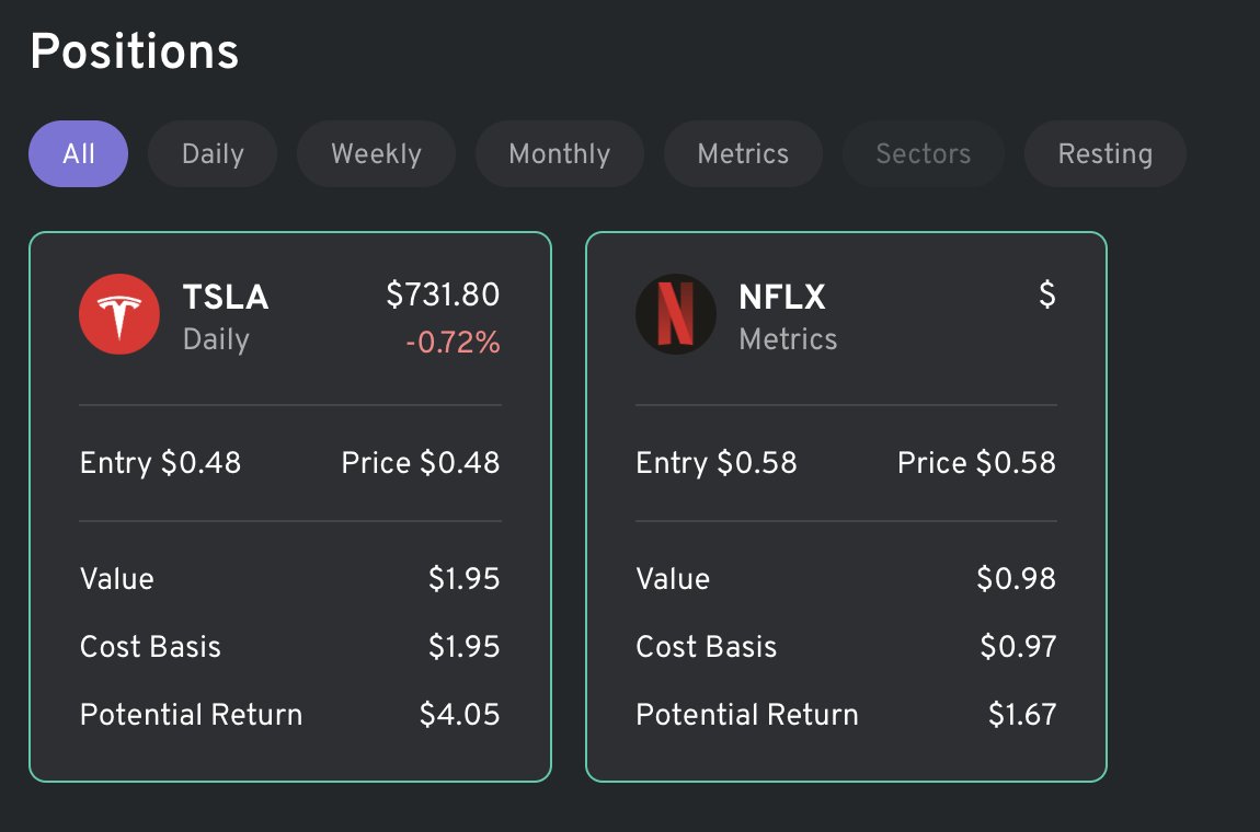 rbfasho's tweet photo. just made my first 2 picks on @StockBetApp by @TobyTabi 

I'm 🟢 on Tesla and 🔴 on Netflix

try it out at: https://t.co/bjksVPu4JV https://t.co/cDutDDa4Z6