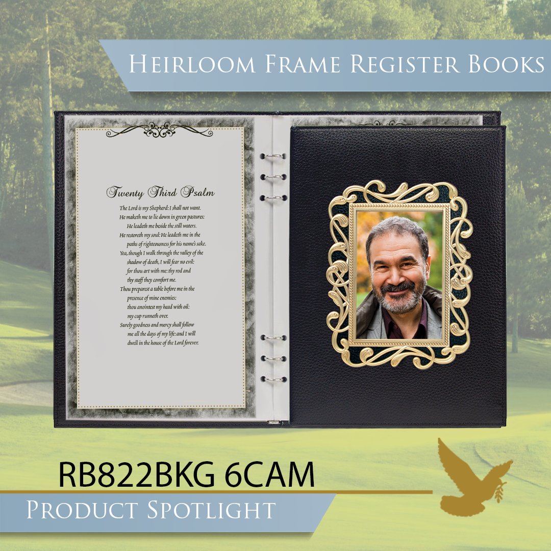 BassMollett's tweet photo. These Heirloom Frame register books are an elegant register book with preprinted interiors, featuring a charcoal scrolled interior page on gray funeral stock.
Register Book: 8" x "11 1/2"
Picture Frame: 3" x 5"
#funeralstationery #memorialbook #funeraldirector https://t.co/YpMejHPVhX
