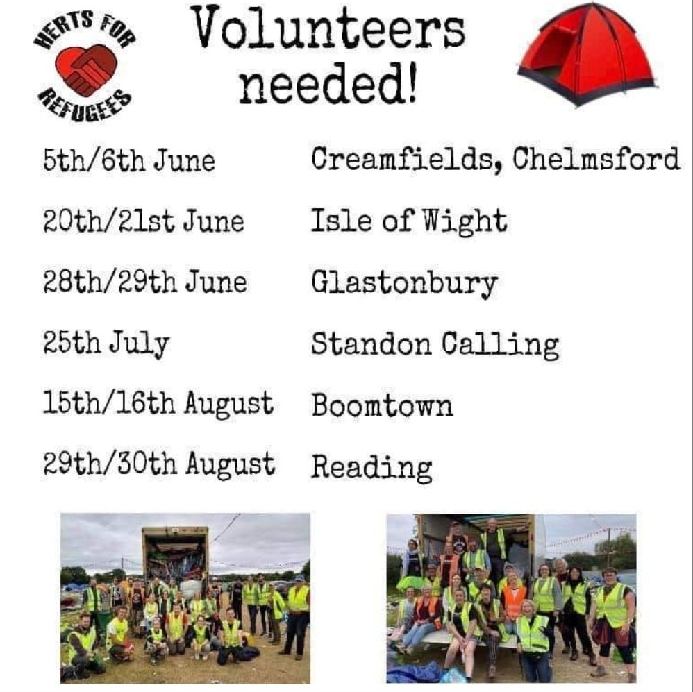 OnjaliRauf's tweet photo. PS. IF ANYONE aged 18+ is available to help @herts_refugees scavange for tents following events from #glastonburyfestival2022 to #Reading, please please do get in touch with them. Going to see if @o_refugee &amp; I can join in too. So crucial for refugees over in France ⚡️ https://t.co/jjFGis1CtK