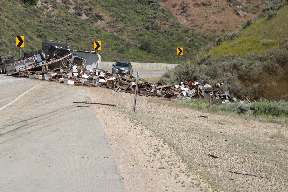 From <a href="/PCFireDistrict/">Park City Fire</a> "PCFD is #onscene of a semi rollover EB I-80 at MM149. The semi was hauling over 200 beehives. The right lane is currently closed and the rail trail is closed through the canyon at this time due to all the #Bees that are in the area." <a href="/kslnewsradio/">KSL NewsRadio</a>