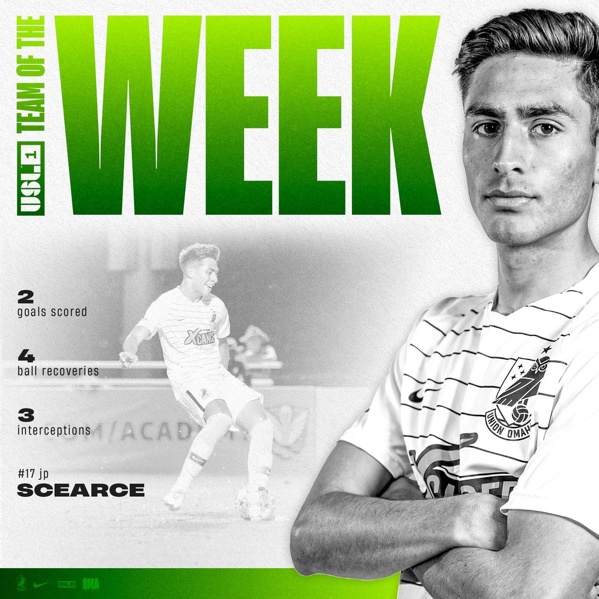 🏅 After notching his fourth and fifth goals of the season in all comps, @jpscearce97 gets the @USLLeagueOne 𝗧𝗲𝗮𝗺 𝗼𝗳 𝘁𝗵𝗲 𝗪𝗲𝗲𝗸 nod! 👌 #OneMeansAll