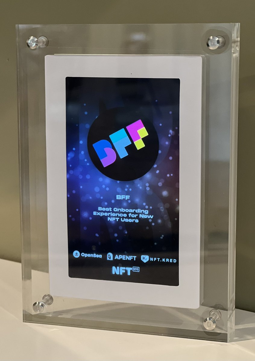 jaimeschmidt's tweet photo. At NFT NYC @MyBFF was awarded Best Onboarding Experience for New NFT Users.

It means the world to be recognized by our community for the work we put in every day. Thank you! 

We have so much more in store for all of you. 💖 https://t.co/odYeftXJnK