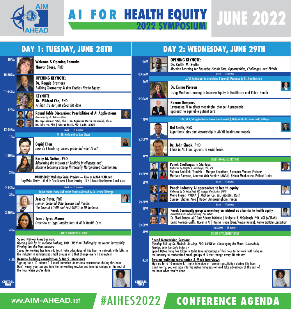 AIM_AHEAD's tweet photo. #AIHES2022 kicks off TOMORROW! Register by TONIGHT to reserve your spot and join students and professionals alike as we discuss  #AI/#ML and #HealthEquity at this FREE, 100% virtual conference!
https://t.co/aCiwYTLpeB https://t.co/ToikB4MDLE