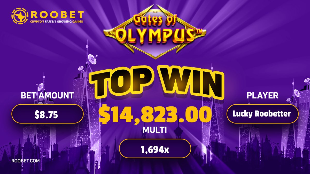 Roobet's tweet photo. $14,823 Was Just Won on Roobet!🥳

Congratulations to this lucky Roobetter on a 1,694x Multiplier! 💰

Play Gates of Olympus Now: https://t.co/GUo0gkAChy https://t.co/23755Rs8ij