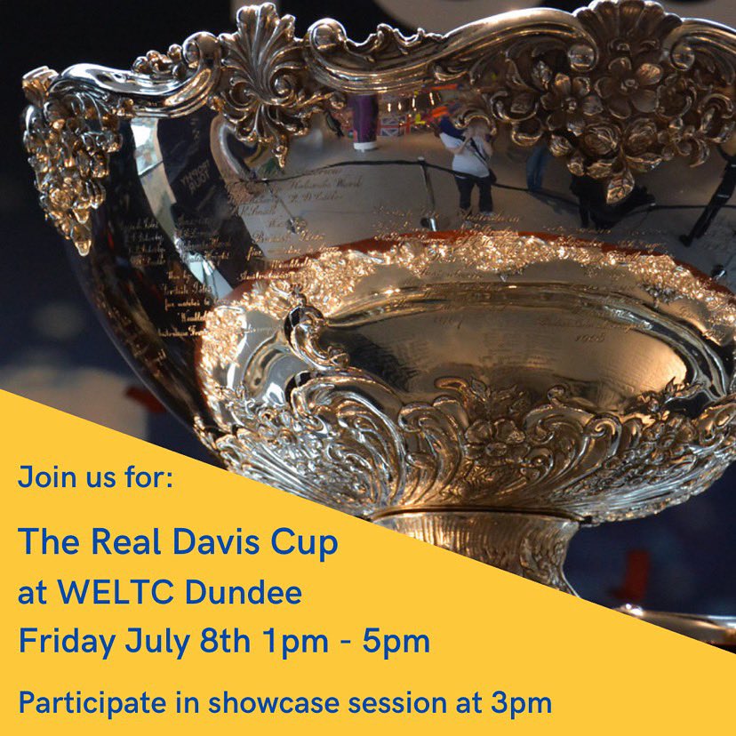 WELTC_Dundee's tweet photo. On July 8th at 1pm join us at the club to see the real #DavisCup whilst it’s on its travels! 🏆We are super excited to have been asked to host the cup here for the afternoon!🤩 https://t.co/jsqg2gNumu